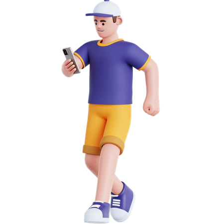 Walking and playing smartphone  3D Illustration