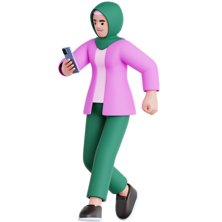 Walking and playing smartphone  3D Illustration