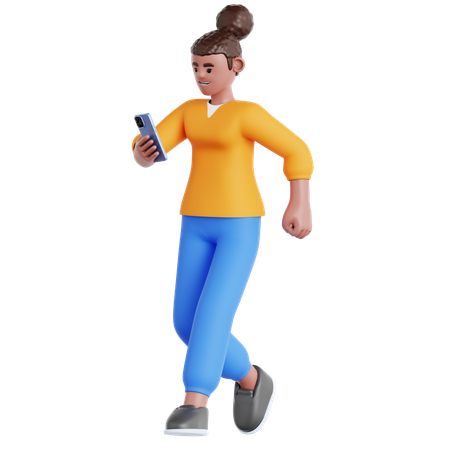 Walking and playing smartphone  3D Illustration