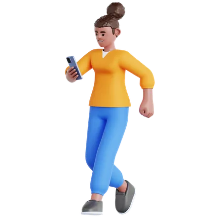 Walking and playing smartphone  3D Illustration