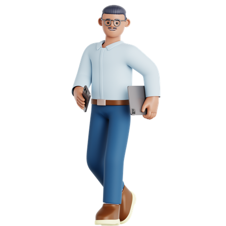 Walking holding Phone and Ipad  3D Illustration