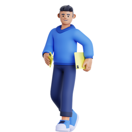 Walking holding Phone and Ipad  3D Illustration