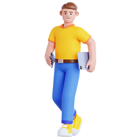 Walking holding Phone and Ipad  3D Illustration