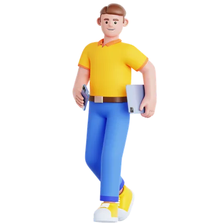 Walking holding Phone and Ipad  3D Illustration