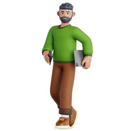 Walking holding Phone and Ipad  3D Illustration