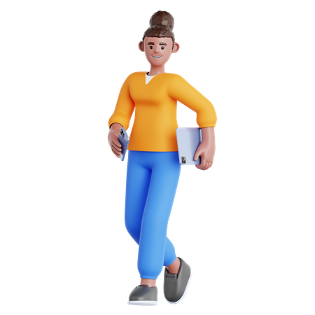 Walking holding Phone and Ipad  3D Illustration