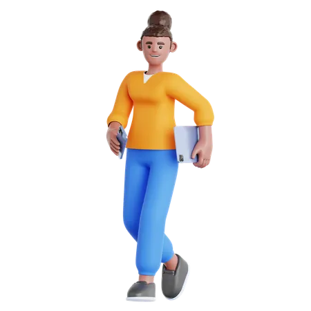 Walking holding Phone and Ipad  3D Illustration