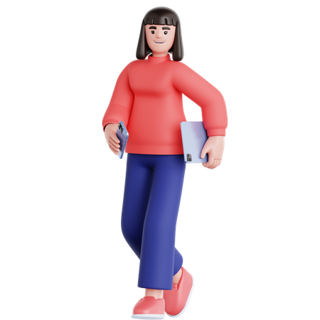 Walking holding Phone and Ipad  3D Illustration