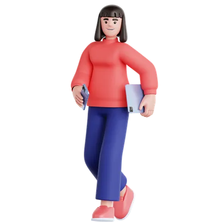 Walking holding Phone and Ipad  3D Illustration