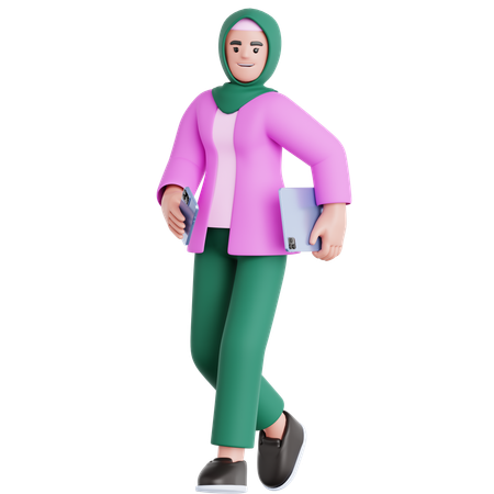 Walking holding Phone and Ipad  3D Illustration