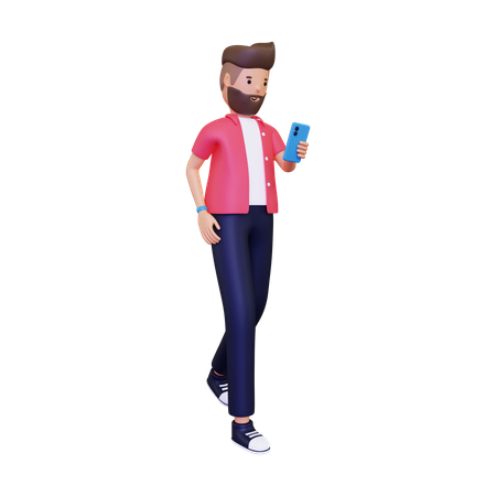 Walking while looking into phone 3D Illustration