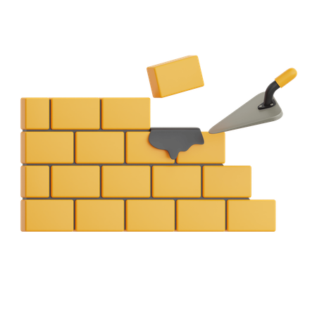 Wall Bricks and Trowel  3D Icon