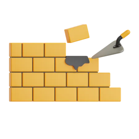 Wall Bricks and Trowel  3D Icon