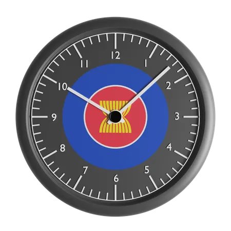 Wall clock with the flag of Association of Southeast Asian Nations  3D Icon