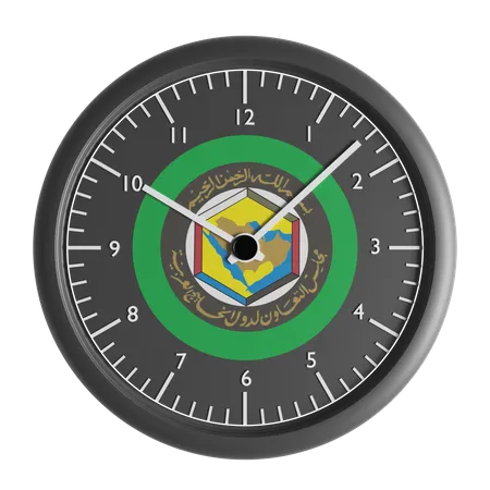 Wall clock with the flag of Gulf Cooperation Council  3D Icon