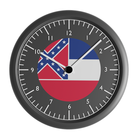 Wall clock with the flag of Mississippi  3D Icon