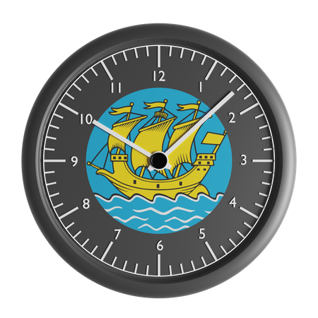 Wall clock with the flag of Saint Pierre and Miquelon  3D Icon