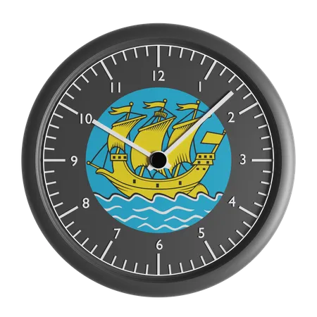 Wall clock with the flag of Saint Pierre and Miquelon  3D Icon