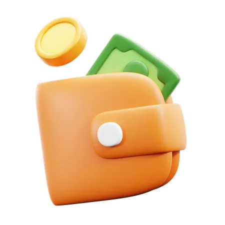 Yellow Wallet With Money 3 D 3D Icon