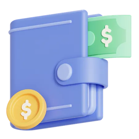 Wallet With Money And Coin 3D Icon