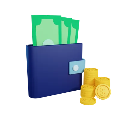 3 D Rendering Wallet Concept With Dollar Coin And Money 3D Illustration