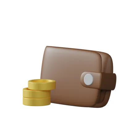 3 D Object Rendering Of Brown Leather Wallet Icon Of Wallet Have Some Of Coin 3D Illustration