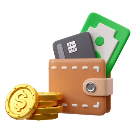 3 D Illustration Wallet With Cash Coins And Credit Cards 3D Icon