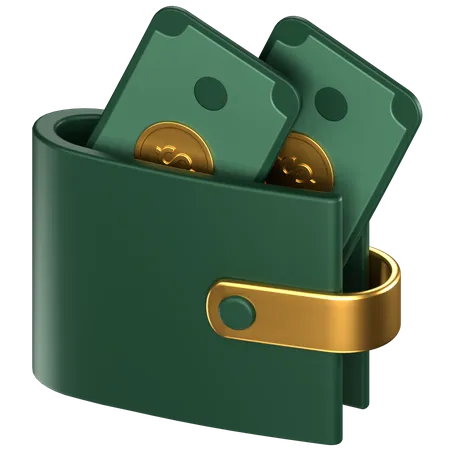 3 D Icon Of A Green Wallet With Dollar Bills Inside 3D Icon