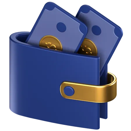 3 D Icon Of A Blue Wallet With Dollar Bills Inside 3D Icon