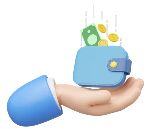 3 D Money In Wallet Floating In Hand Isolated Business Man Holding Purse Coin Banknote Mobile Banking Online Service Cashback Refund Concept Saving Money Wealth Cartoon Icon 3 D Rendering 3D Icon
