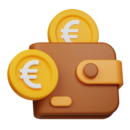 Wallet and Euro Coin  3D Icon