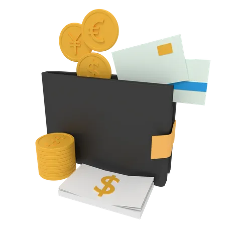 3 D Illustration Of Wallet And Money 3D Icon