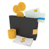 3d wallet and money logo