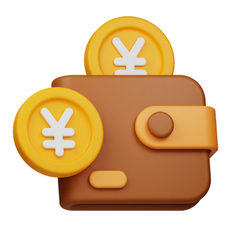 Wallet And Yen Coin  3D Icon