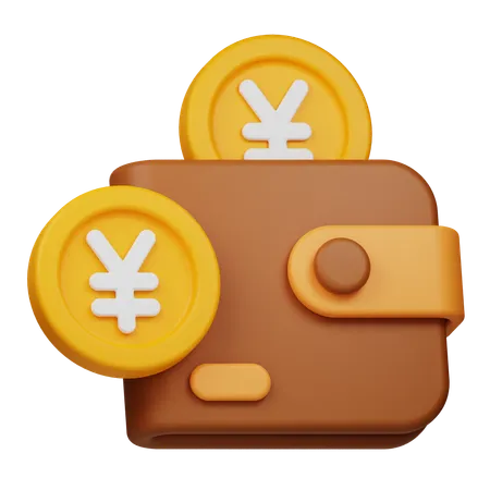 Wallet And Yen Coin  3D Icon