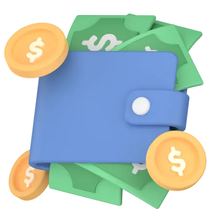 Money And Coin In Wallet 3D Icon