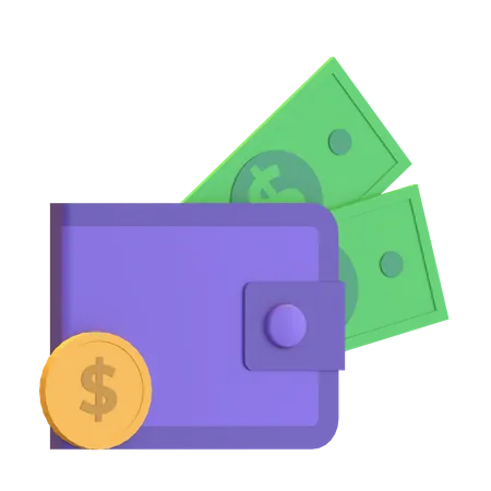 Wallet full of money and coin for auction  3D Illustration