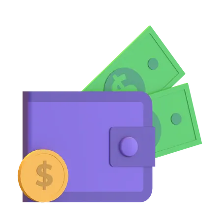 Wallet full of money and coin for auction 3D Illustration