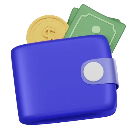 A 3 D Rendering Of A Blue Wallet Containing Green Cash Bills And A Golden Coin Symbolizing Personal Finance And Savings 3D Icon