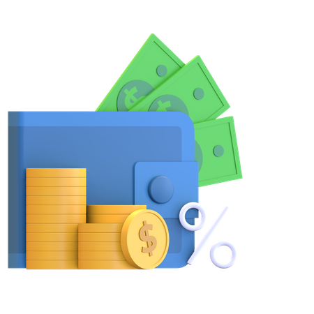 Wallet Tax With Money  3D Illustration