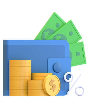 Wallet Tax With Money 3D Illustration