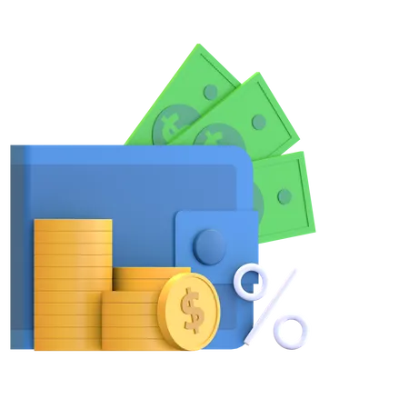 Wallet Tax With Money  3D Illustration
