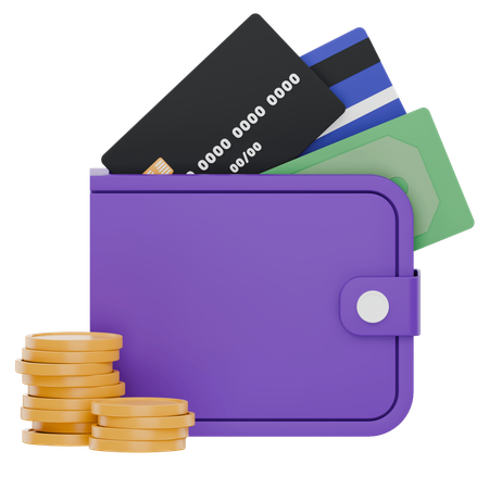 Wallet With Cards And Coins  3D Icon