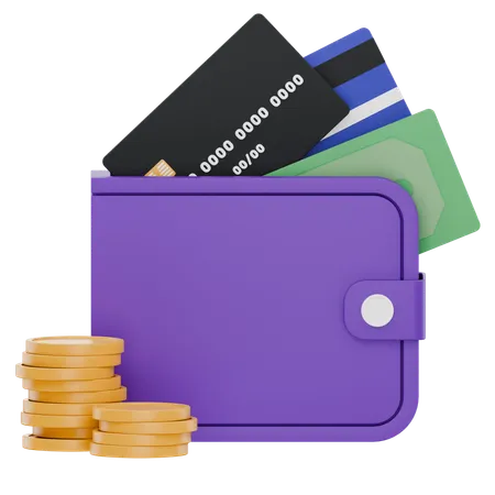 Wallet With Cards And Coins  3D Icon