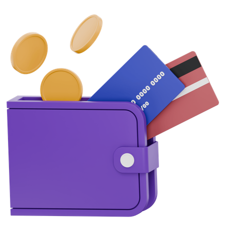 Wallet With Cards And Coins  3D Icon