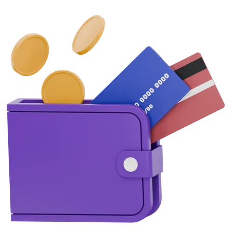 Wallet With Cards And Coins  3D Icon