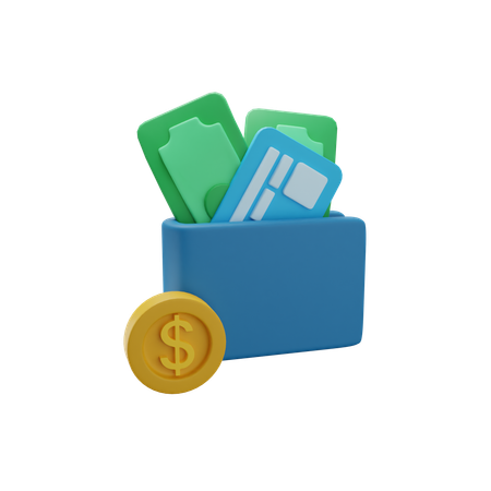 Wallet With Cash And Card  3D Icon