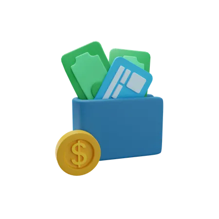 Wallet With Cash And Card  3D Icon