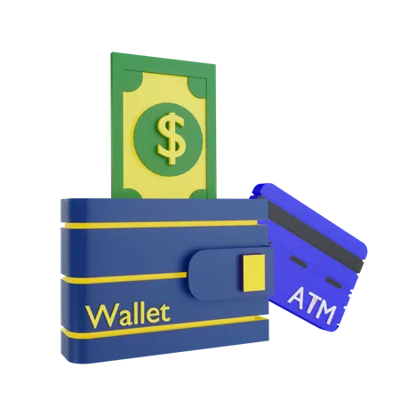 Wallet with cash and card  3D Illustration