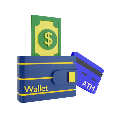 Wallet with cash and card 3D Illustration